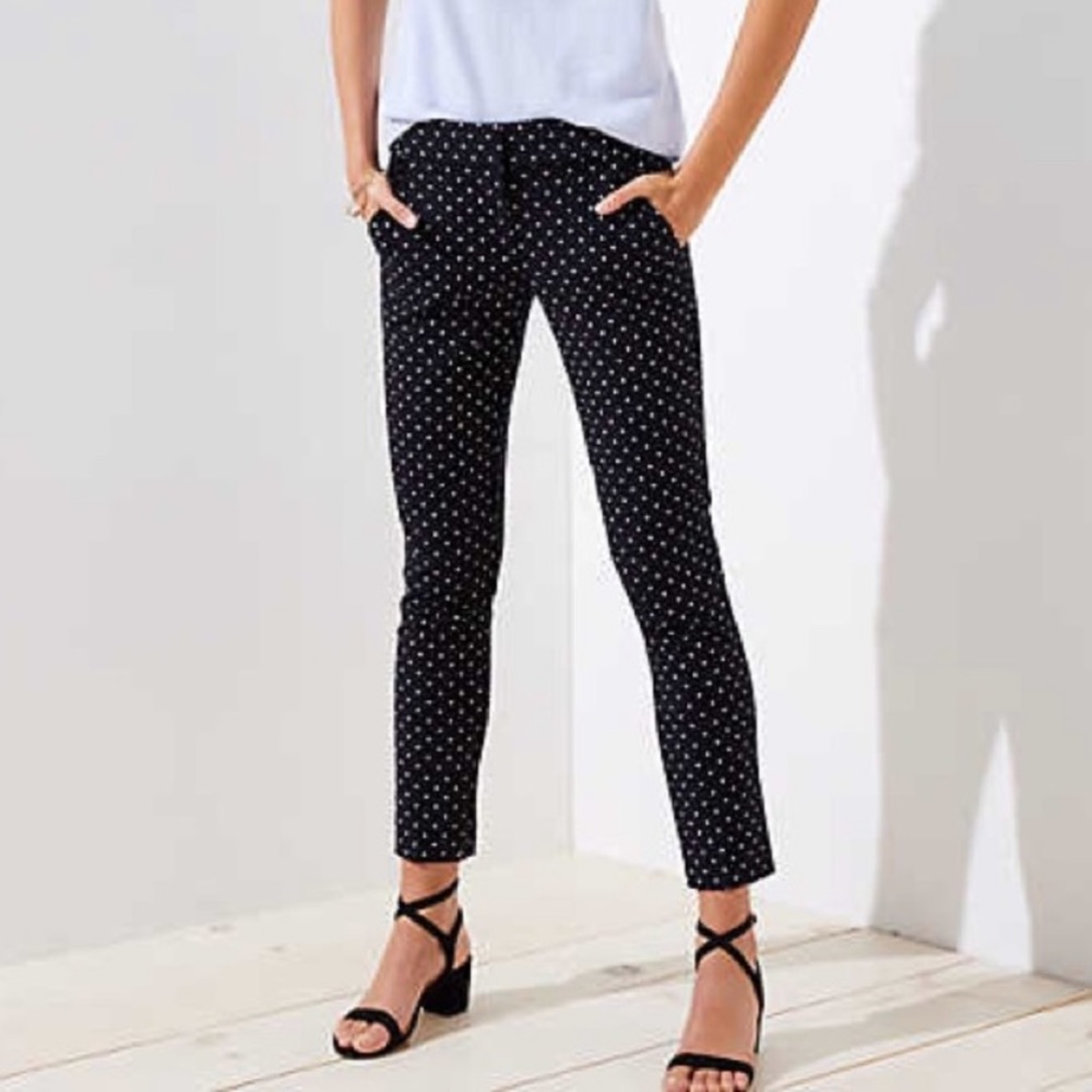 Loft Julie Skinny pants in black and white polka dot!